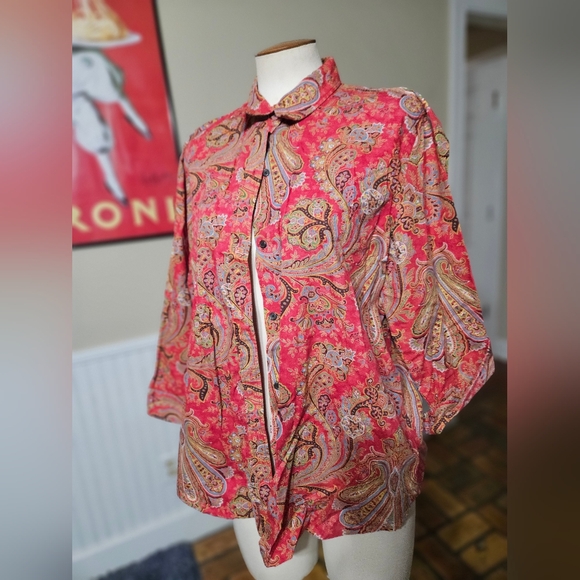Chaps Paisley Boho Button Up Cotton Shirt XL - Picture 2 of 4